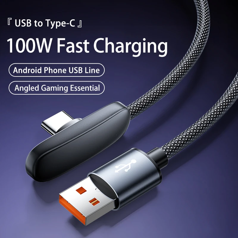 Langlebiges Gewebtes 100W PD USB-Typ-C Rechtwinkliges Kabel mit Aluminiumgehäuse für Schnelles Laden und Datensynchronisation, Gaming-Kabel für Android-Geräte Image