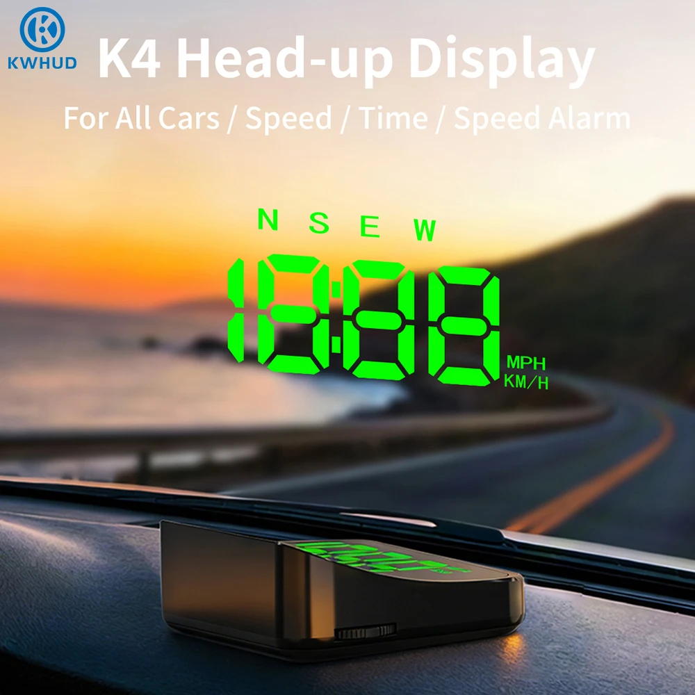 KWHUD Head-up Display Car HUD GPS Speedometer with Time Compass Display, Over-speed Alarm KM/H & MPH Car Electronics Accessories