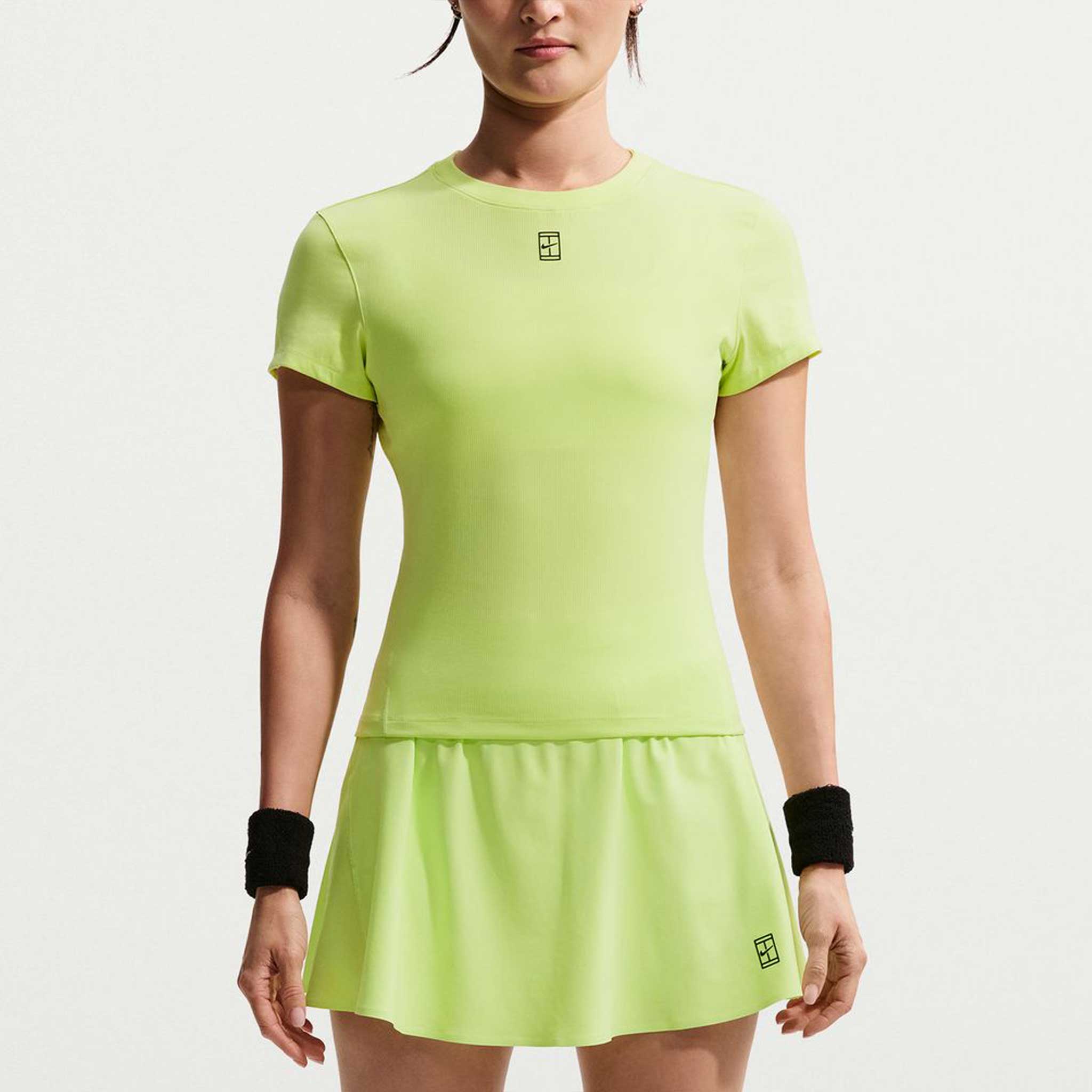 Nike Dri-FIT Advantage Short Sleeve Tennis Top Women's Tennis Apparel Light Lemon Twist/Black