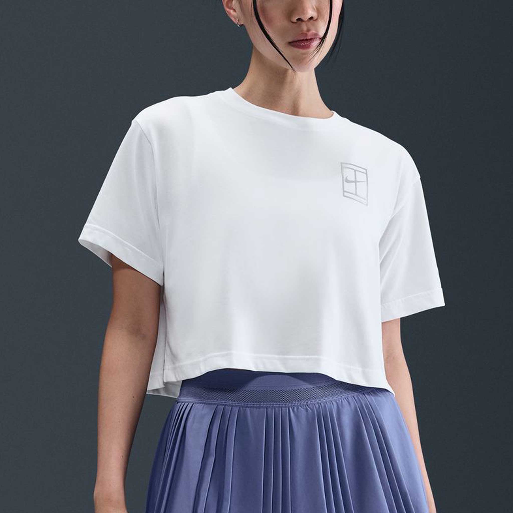 Nike Dri-Fit Slam Short Sleeve Crop Tee Women's Tennis Apparel White