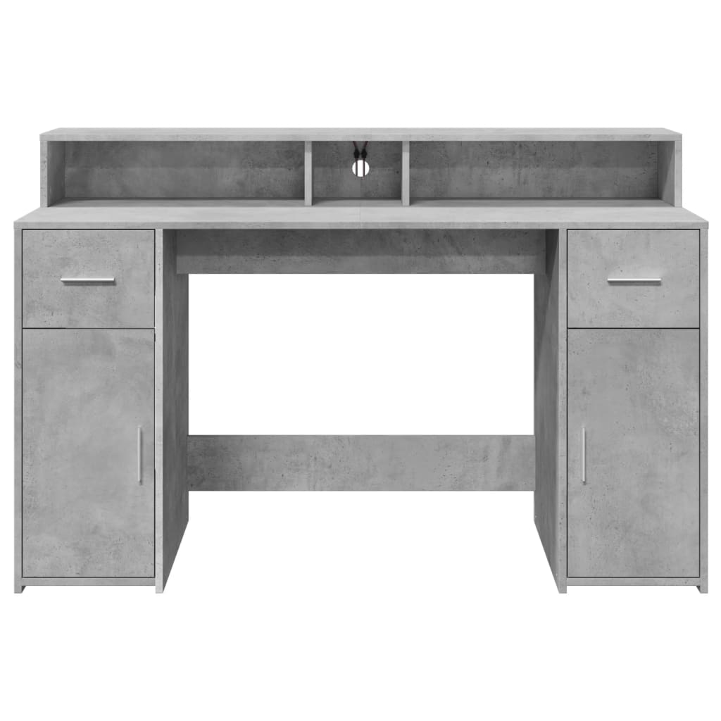 Helloshop26 - Schreibtisch Tisch Arbeitsplatz Computermöbel Schreibtisch mit LED-Beleuchtung 140 x 55 x 91 cm Holzwerkstoff grau 02_0023799 Image