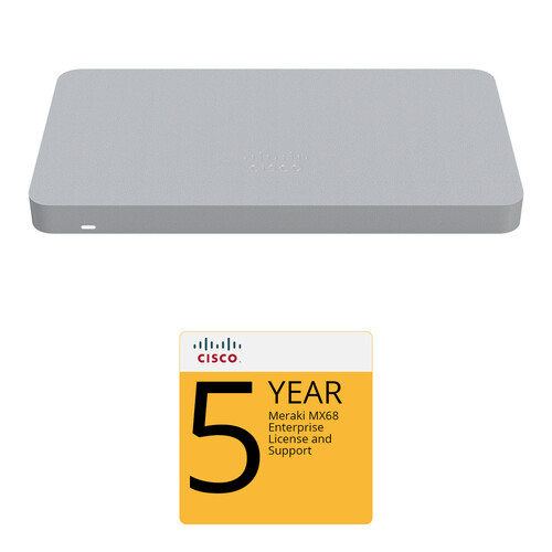 Cisco Meraki MX68 Router/Security Appliance with 5-Year Enterprise License and Su MX68-HW