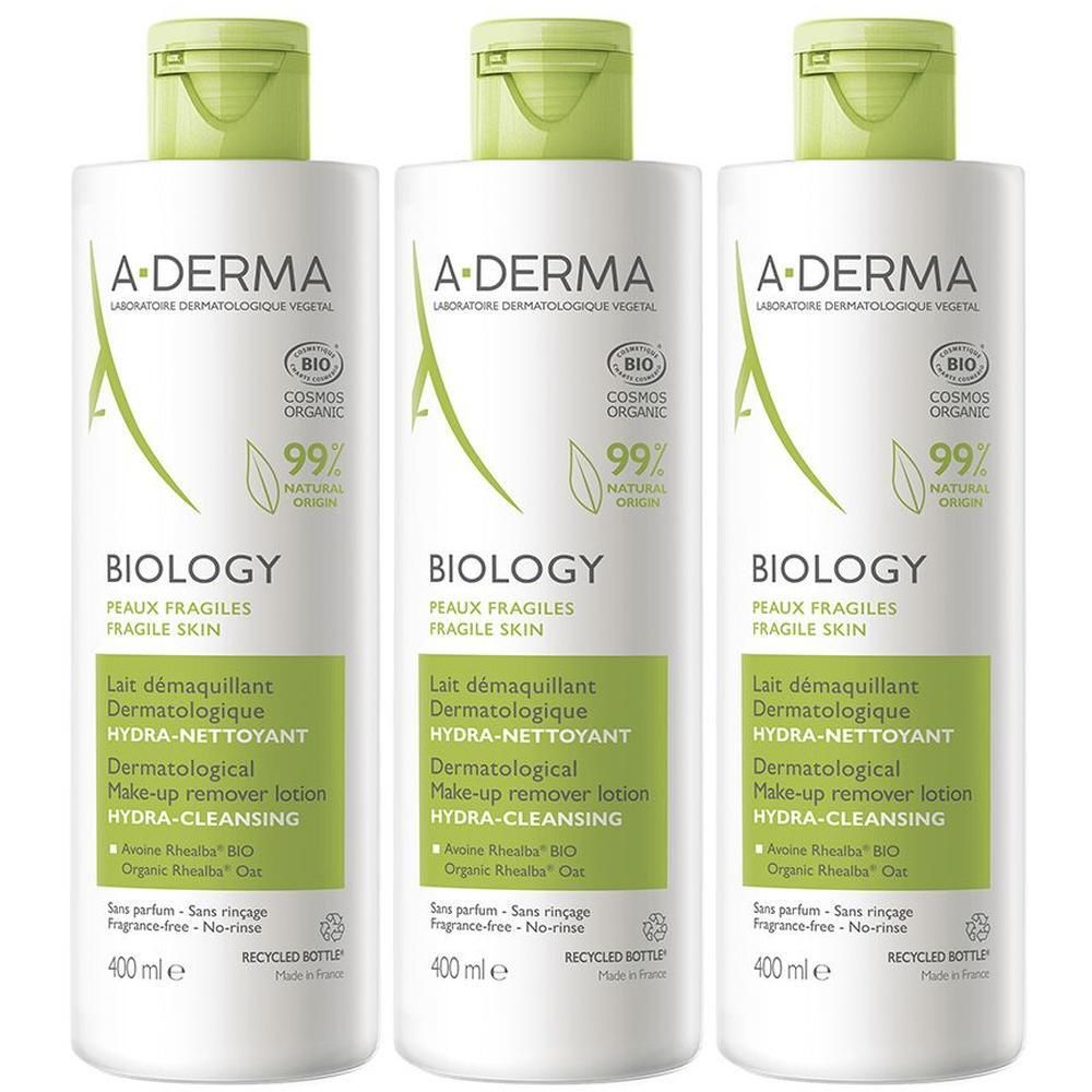 A-DERMA BIOLOGY Latte struccante dermatologico Idra-Detergente 3x400 m