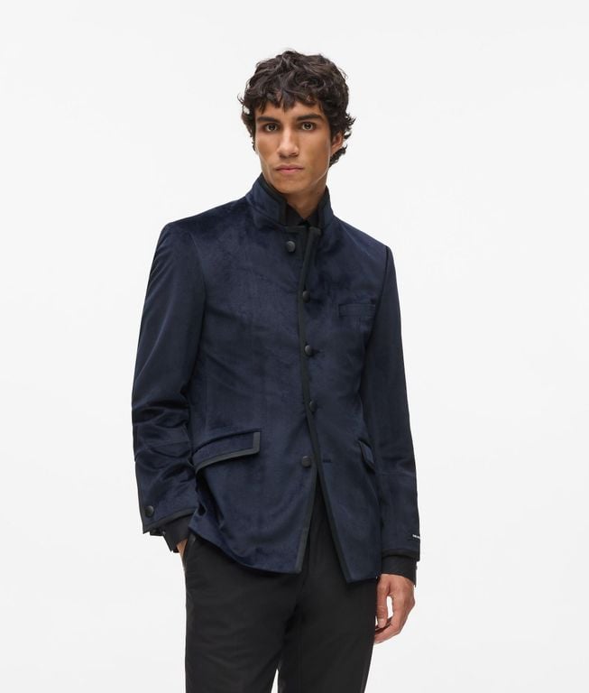 Velvet High-Stand Collar Jacket - Blue - Karl Lagerfeld Jackets
