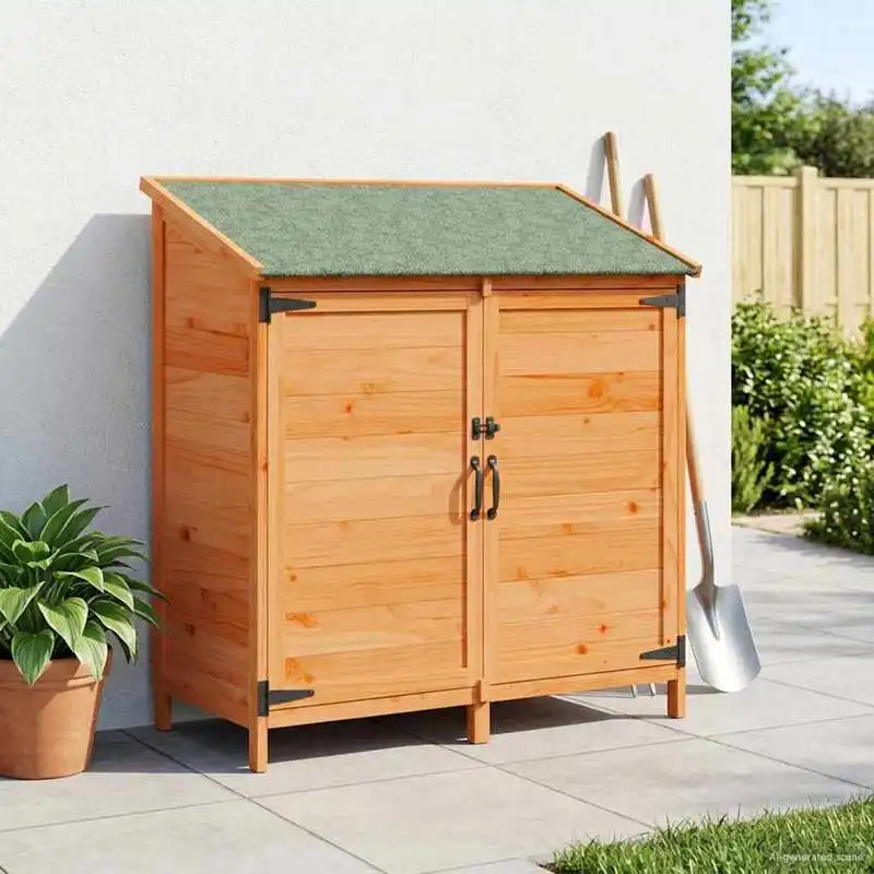Abri de jardin avec toit Marron 106,5 x 56 x 113,5 cm, anti-rouille, résistant aux intempéries, pour ranger outils de jardin, équipement, engrais, articles divers, organisateur extérieur pour jardin.