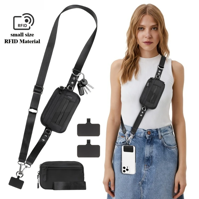 Sangle de téléphone portable tendance détachable, sac bandoulière avec compartiment pour carte d
