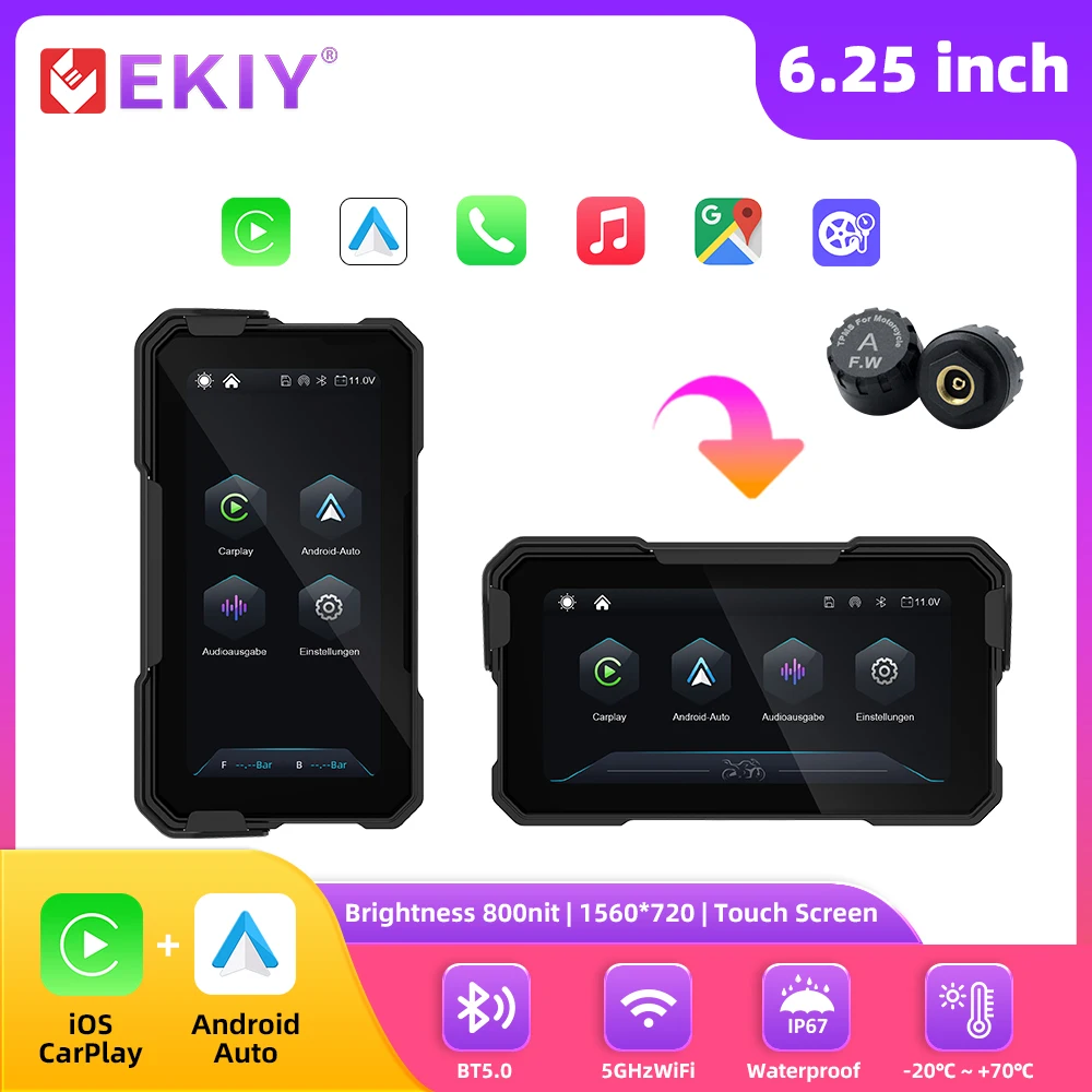 EKIY 6 Zoll Motorrad Carplay GPS WiFi MOTO Navigation Kabelloses CarPlay Kabelloses Android Auto Motor Drehbarer Bildschirm Image