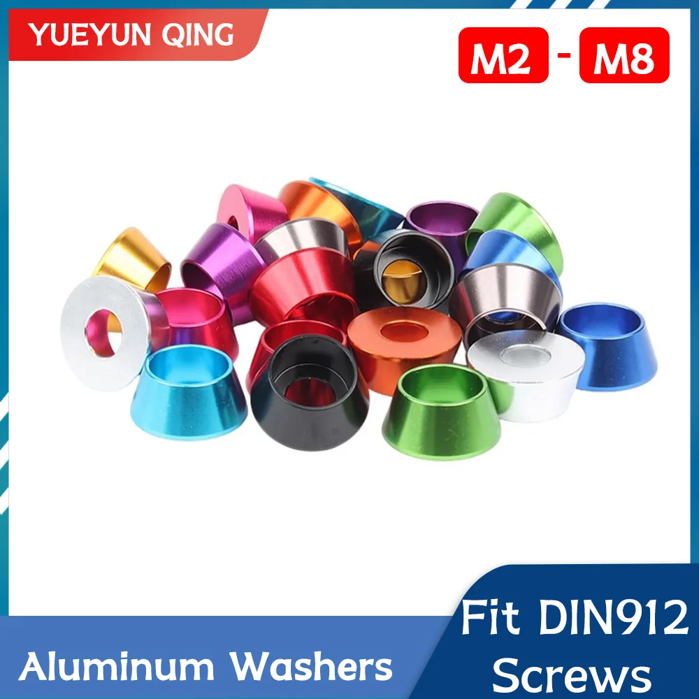 10 Stück M2 M2.5 M3 M4 M5 M6 M8 eloxierte Aluminiumlegierungsscheiben für DIN912 Schraubenbolzen, schwarz, lila, blau, grün, rot, Aluminium-Abstandshalter Image