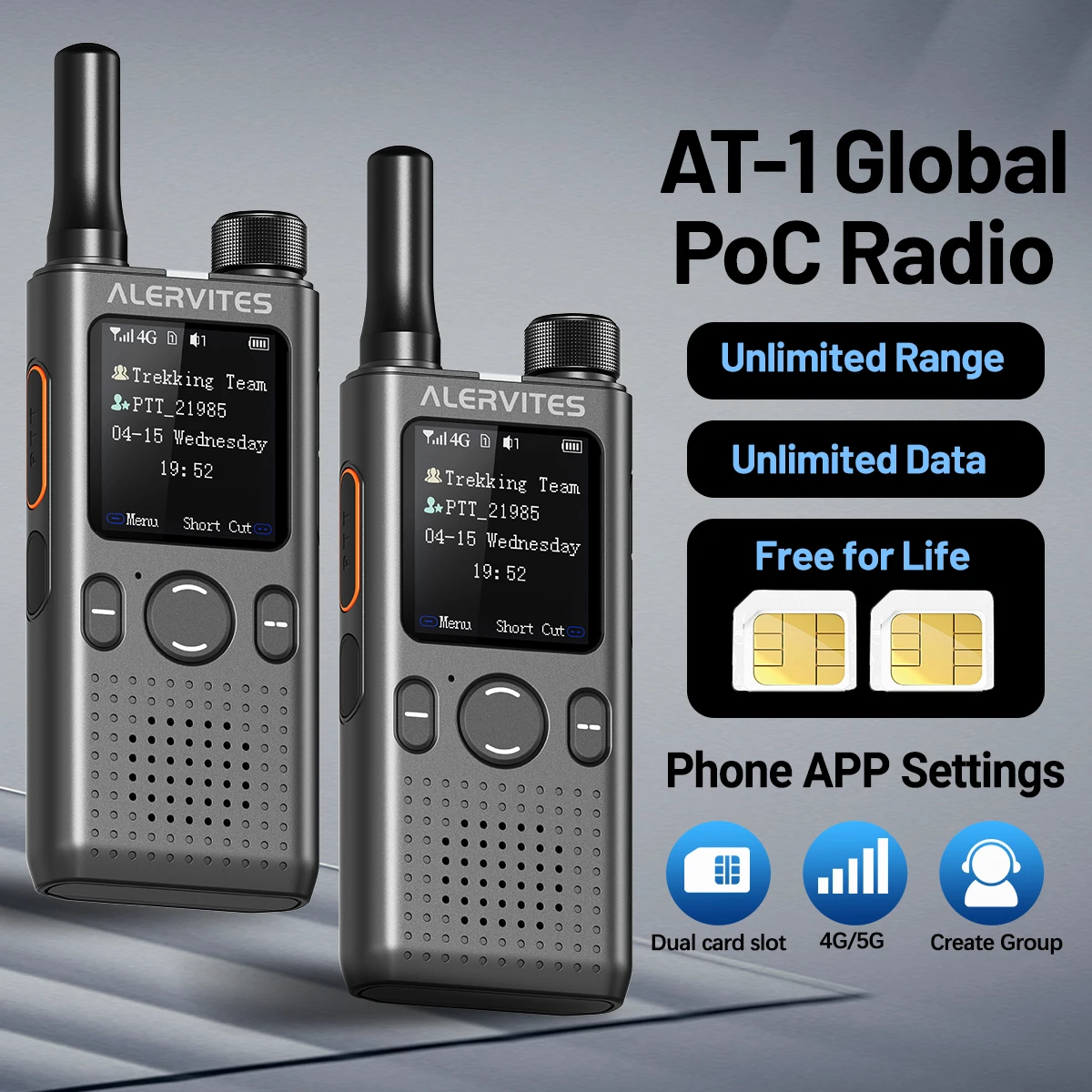 Baofeng AT1 POC Funkgerät mit benutzerdefinierten Gruppen, globales 4G/5G-Netzwerk, Walkie-Talkie mit unbegrenzter Reichweite, SIM-Karten-fähig, lebenslange Nutzung, tragbares Zweiwege-Funkgerät Image
