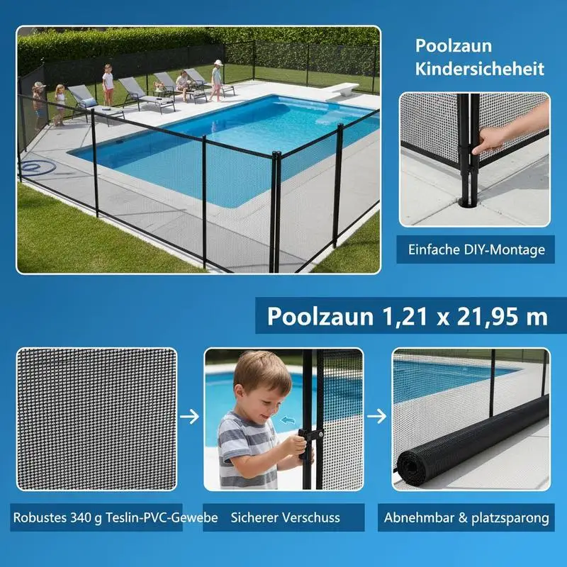 Clôture de piscine, clôture de piscine amovible pour la sécurité des enfants de 1,21 x 21,95 m, installation facile en DIY, clôture de piscine, filet de clôture de piscine en PVC Teslin de 340 g,