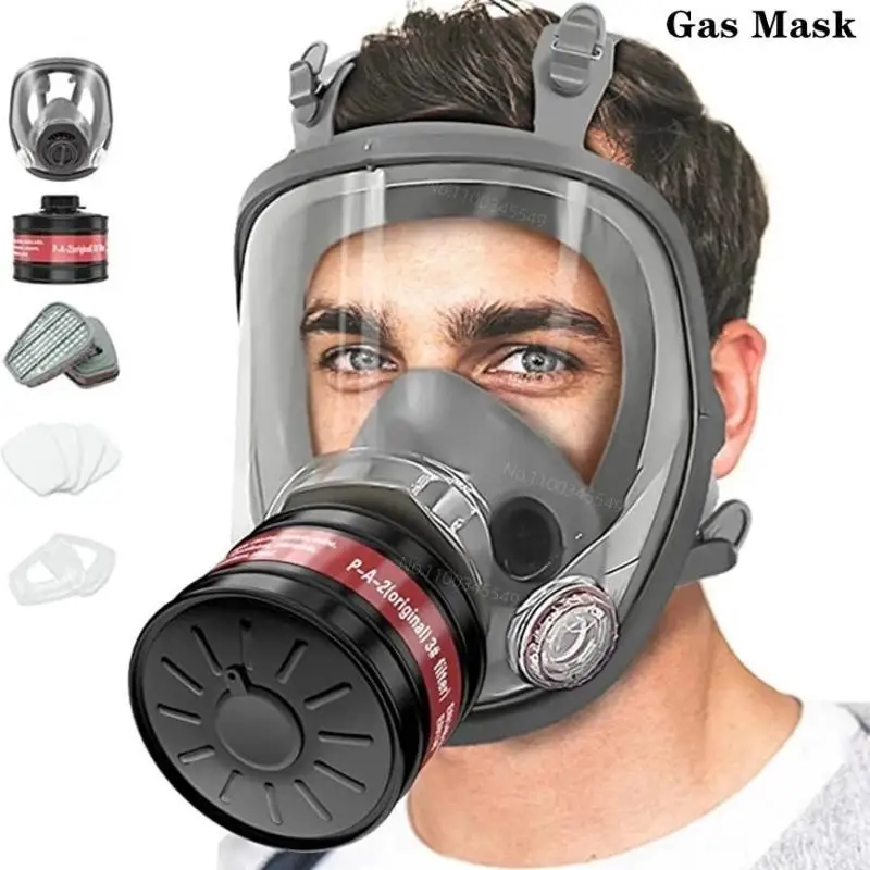 Vollgesichts-Atemschutzmaske – Maske mit 40-mm-Gasfilterkanister für industrielle Gase, Chemikalien, Polieren, Schweißen, Sprühen. Gasmaske Image