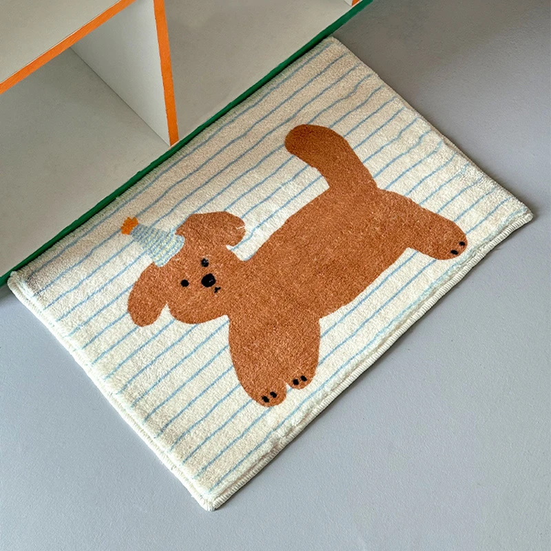 Gestreifte Welpen-Badematten aus Fleece, niedliche Fußmatte, kleiner Teppich für den Innenbereich Image
