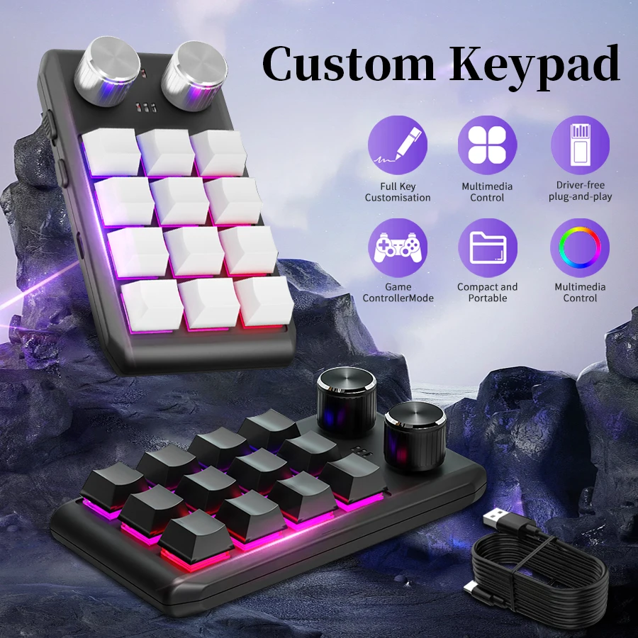 12 Tasten, 2 Knöpfe, Makroprogrammierung, mechanische Tastatur, USB-Kabel, Bluetooth 2,4 G, 3 Modi, Hot-Swap-Macropad-Tastatur für Gaming, Ps Image