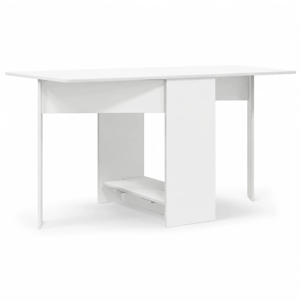 Esstisch 138 x 70 x 73,5 cm, aus Holzwerkstoff, weiß, rechteckig, ausziehbar, mit Ablagefächern für Wohnzimmer, Küche, Familienfeiern, platzsparendes Design