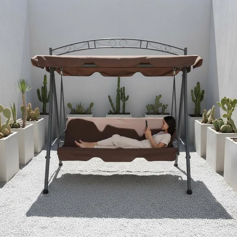 Zusammenklappbare Gartenschaukel mit Sonnendach, kaffeefarben
