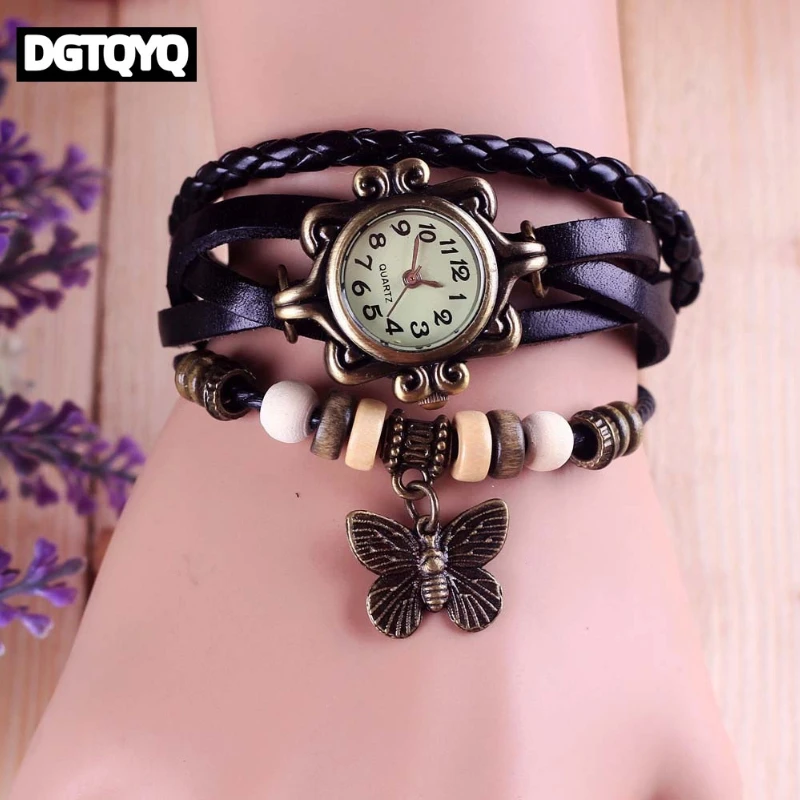 Antike Damenuhr mit Lederarmband, Quarz-Armbanduhr für Damen, Uhr für Studentinnen und Mädchen, Armbanduhr, Damenuhren