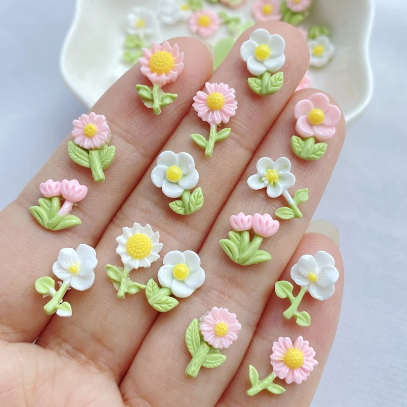 50 Stück Harz Nagel Mini Blumen Charms Doodle Gesicht Cartoon Schmuck Niedlich 3D DIY Nail Art Dekoration Zubehör Image