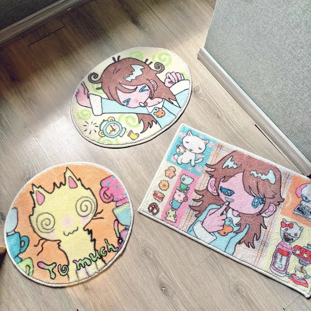 VIKAMA Katzenmädchen-Teppich, weich, niedlich, für Kinderzimmer, Bodenmatte, Wohnzimmer, Schlafzimmer, Bett, Decke, Fußmatte, Heimdekoration Image