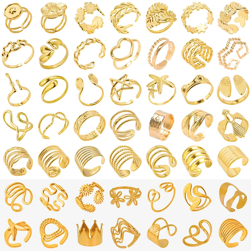 1/5 stücke Reales Gold Überzogene Verschiedene Ope Einstellbare Ring Seestern Blume Herz Edelstahl Ringe Für Frauen Männer schmuck Anillos Image
