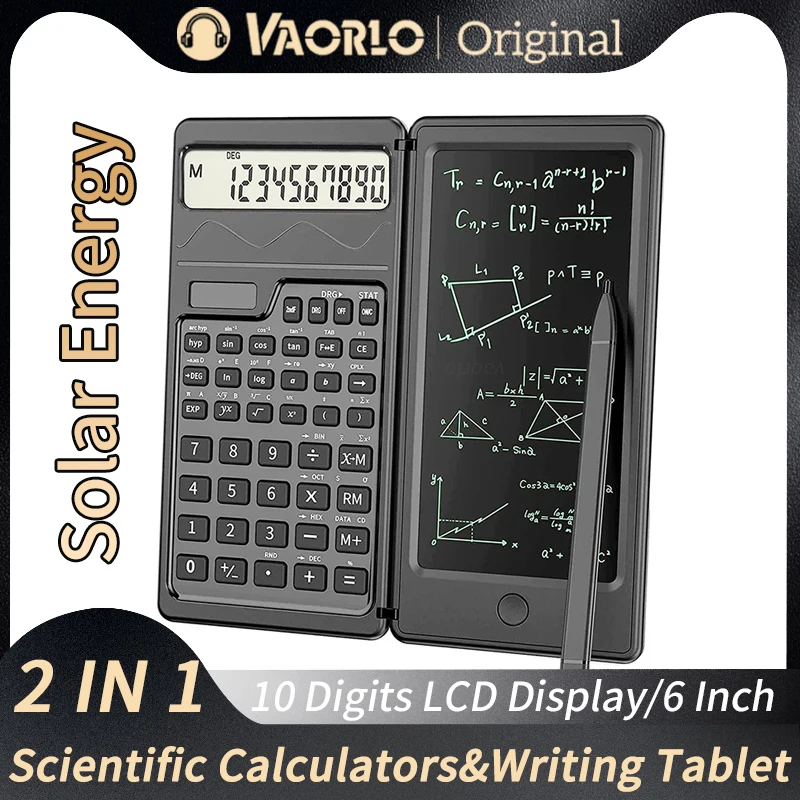 Solarbetriebener wissenschaftlicher Taschenrechner und 6-Zoll-Schreibtablett, faltbares 10-stelliges LCD-Display für Büro, Studenten, Lehrer, Buchhalter Image
