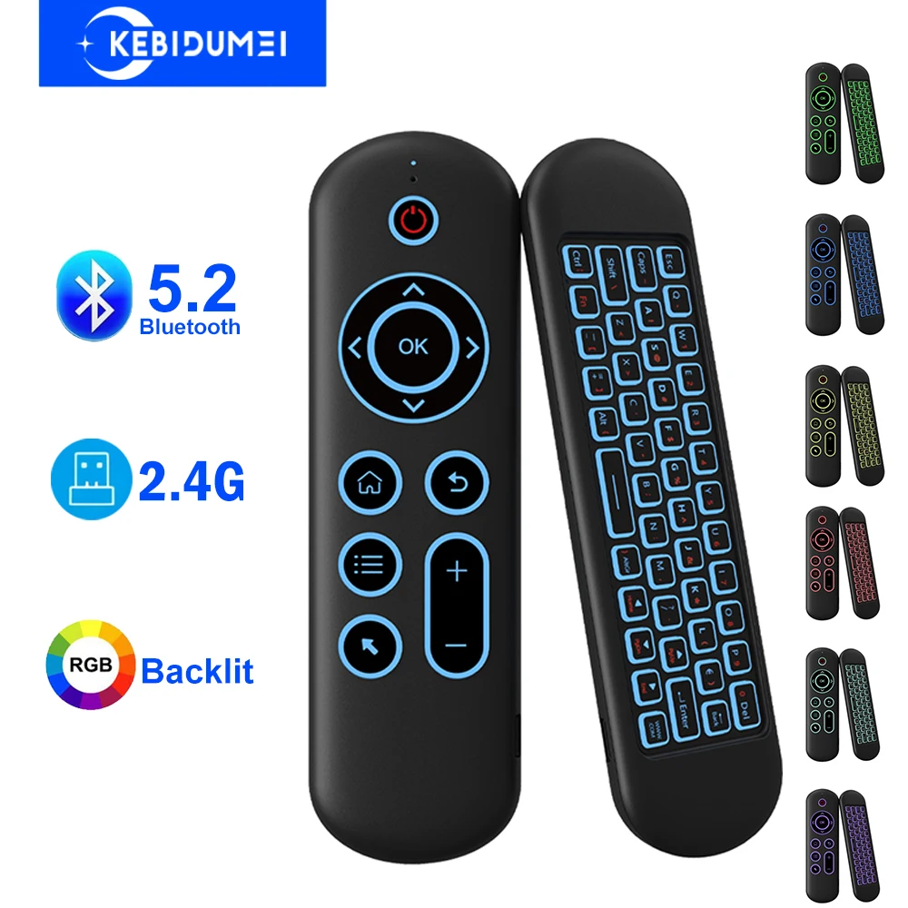 Bluetooth 5.2-Tastatur, Mini-Tastatur mit 2,4 G Wireless Air Mouse, RGB-Farb-Tastatur mit Hintergrundbeleuchtung für Laptop, Android-TV-Box, Smart-TV Image