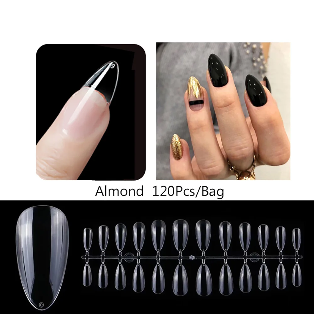 120 Stück künstliche Nagelspitzen, Sarg, zum Aufdrücken von Nägeln, durchsichtig, vollständige Abdeckung, künstliches Nagelpressen auf langem Ballerina Image