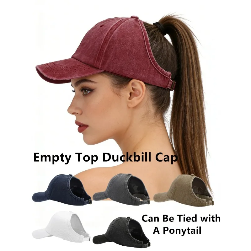 1 Stück Retro Washed Backless Baseball Cap für Damen, Sommer Outdoor Sport Pferdeschwanz-Kappe, Stylischer und Vielseitiger Sonnenhut für den Alltag Image