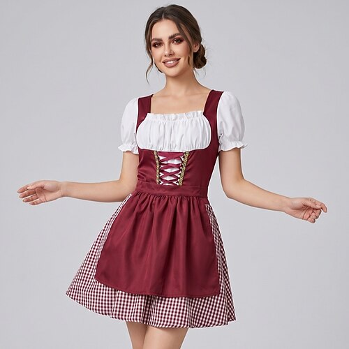 Oktoberfest Robe Dirndl Ensemble Dirndl Mini longueur Femme de ménage Bavarois Alpin Prairies Femmes Carnaval Fête de la Bière Tissu de style traditionnel