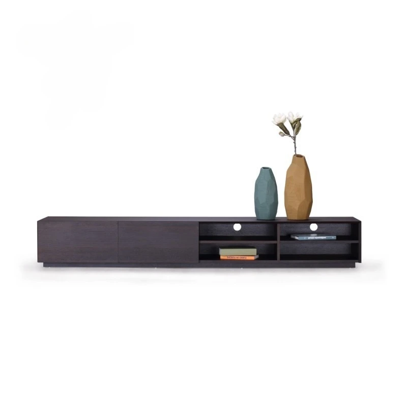 Minimaliste italien, meuble TV, meuble latéral de salon, design fumé, meuble de sol couleur bois, meuble bas