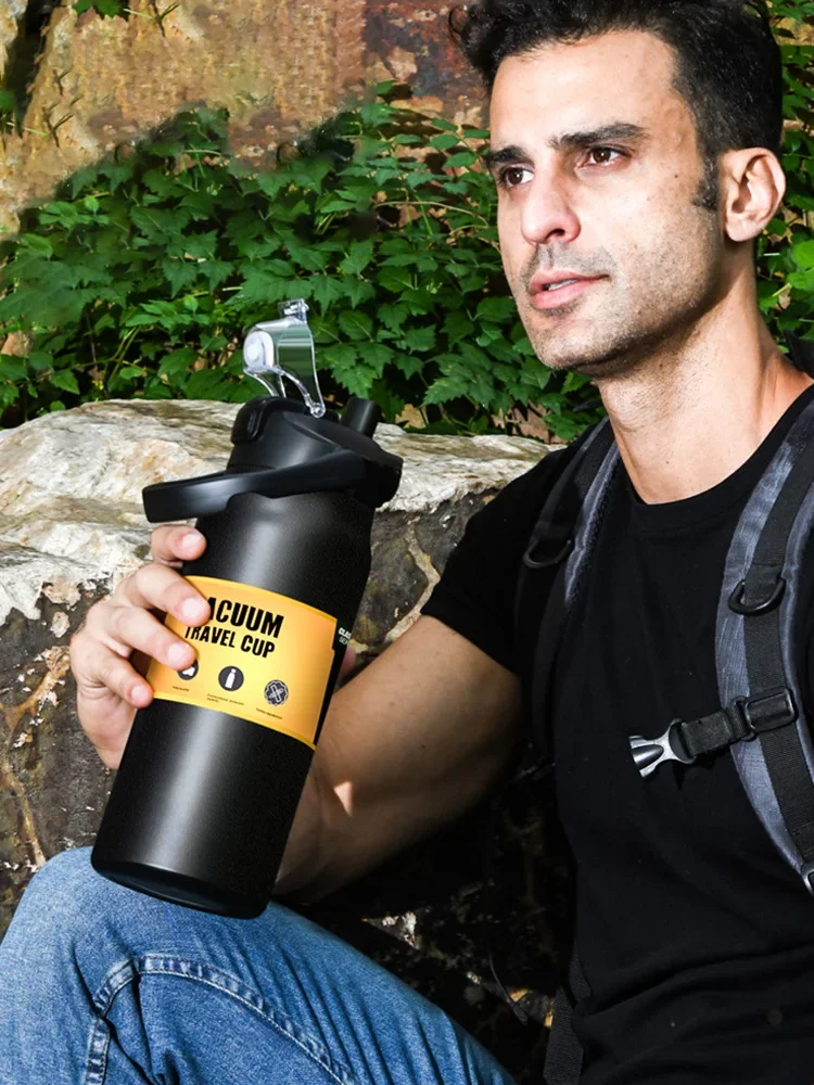 Kalt- und Heiß-Thermoskanne mit Strohhalm, Thermobecher aus Edelstahl 304, Becher, Isolierflaschen, Kaffeetasse, Sportwasserflasche Image