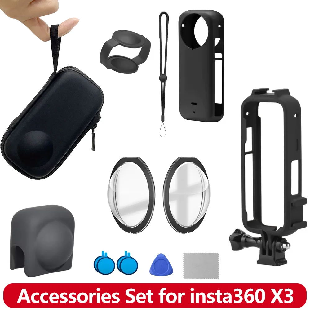 X3 Zubehör-Set für Insta360 X3 Objektivschutz Tragetasche Silikonhülle Objektivschutzkappe Schutzrahmen für Insta 360 X3 Image