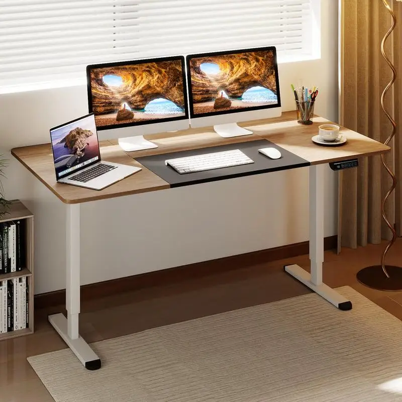 Elektrischer Stehschreibtisch 140 x 70 cm, höhenverstellbarer Schreibtisch, ergonomischer Sitz-Steh-Schreibtisch, beige