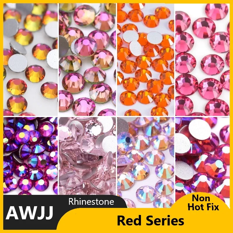 Rote Farben SS3-SS30 Nicht Hot Fix Strasssteine mit flacher Rückseite, Kristall-Strass-Glitzerstein für DIY-Maniküre, 3D-Nagelkunst-Stoffkleidung Image