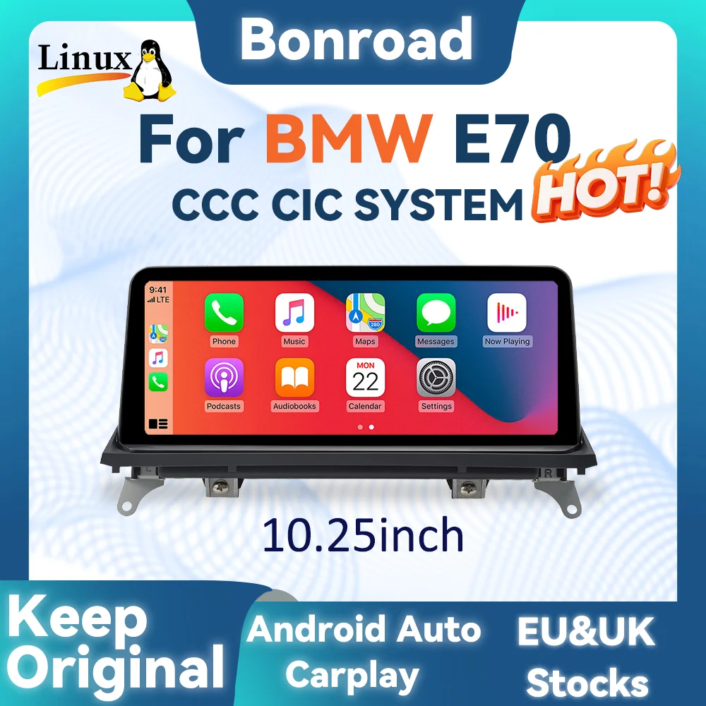 BONROAD 10,25 Zoll 1920*720p Wireless CarPlay Android Auto Autoradio-Monitor für BMW X5 X6 E70 E71 GPS-Navigation Multimedia-Touchscreen Stereo-Display Navigation Bluetooth-Spiegelung Airplay Autolink
