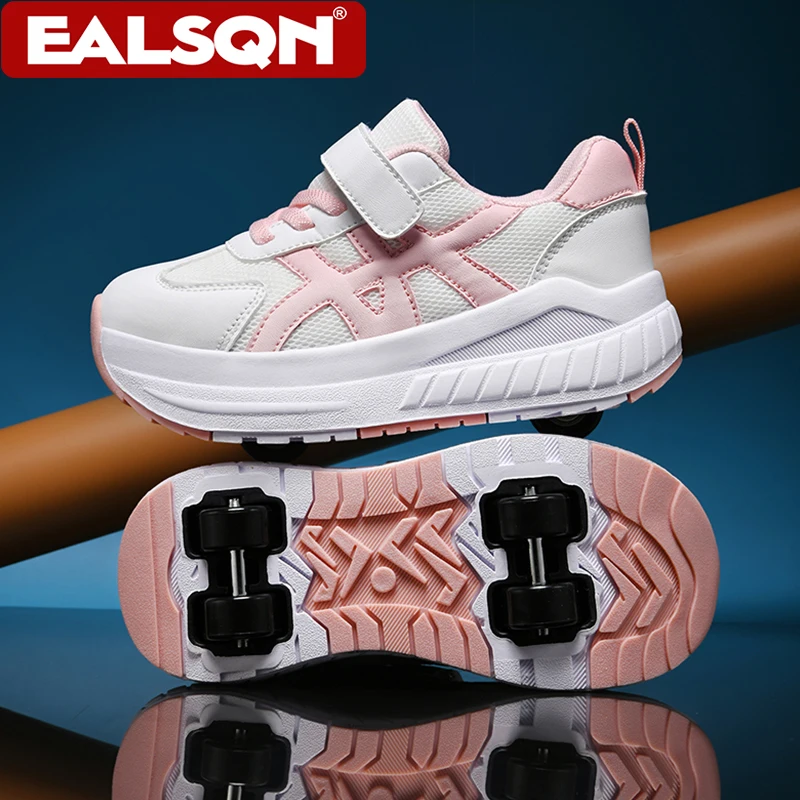Kinder-Rollschuhe, modisch, atmungsaktives Mesh, Outdoor-Sport, 4-Rad-Sneaker, lässige, bequeme Wanderschuhe für Kinder, Jungen und Mädchen