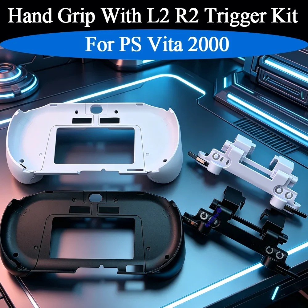 For PS Vita 2000 White/Black Replacement Handle Holder Shell Case with L2R2 Black Button+Front L2R2 Kit Repair Part For PSV 2000