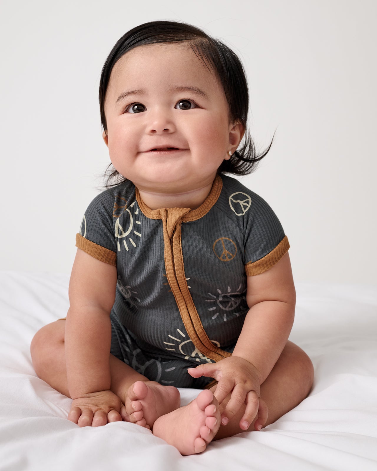 Peace & Love Ribbed Shorty Zippy - 0-3 months