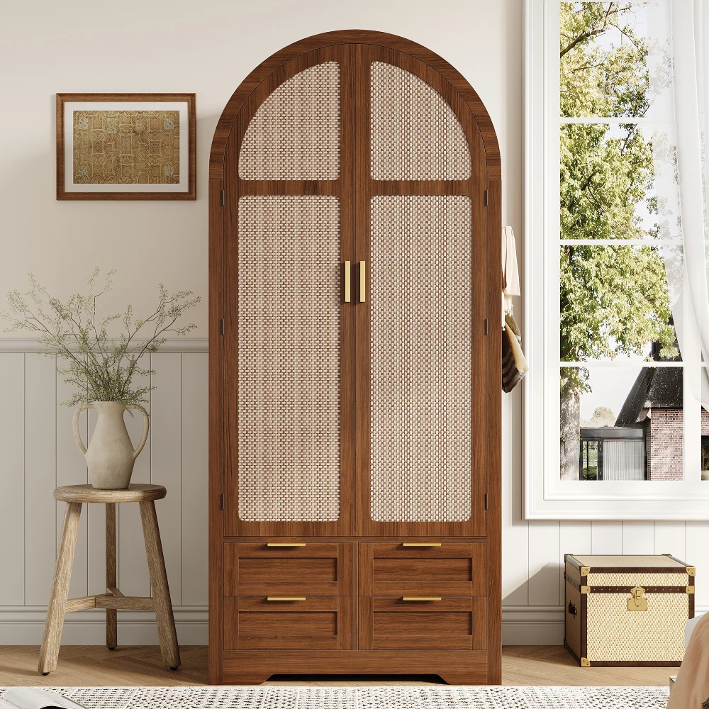Moderner Luxuriöser Kleiderschrank mit Gebogenen Türen, Großzügigem Stauraum, Kleiderstange und Schubladen, für Schlafzimmer und Eingangsbereich
