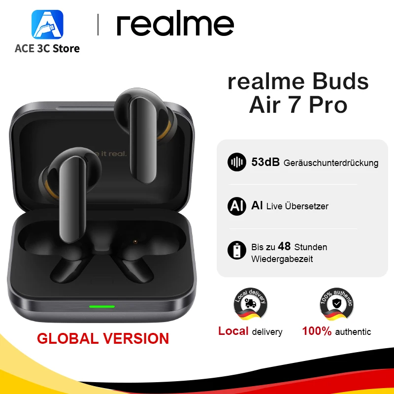 Globale Version realme Buds Air 7 Pro Kopfhörer 53dB Echtzeit-Geräuschunterdrückung 11+6mm Dual-DAC-Treiber KI Live-Übersetzer