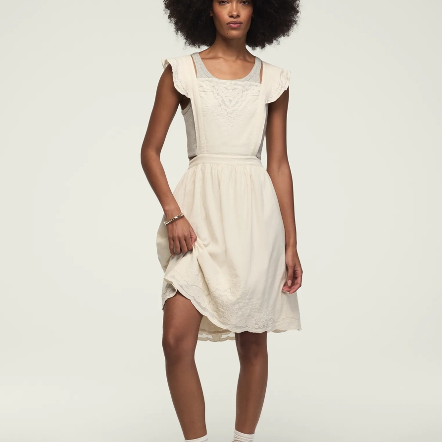 Lucky Brand Embroidered Mesh Apron Mini Dress - Women's Clothing Dresses Mini Dress in Gardenia, Size L