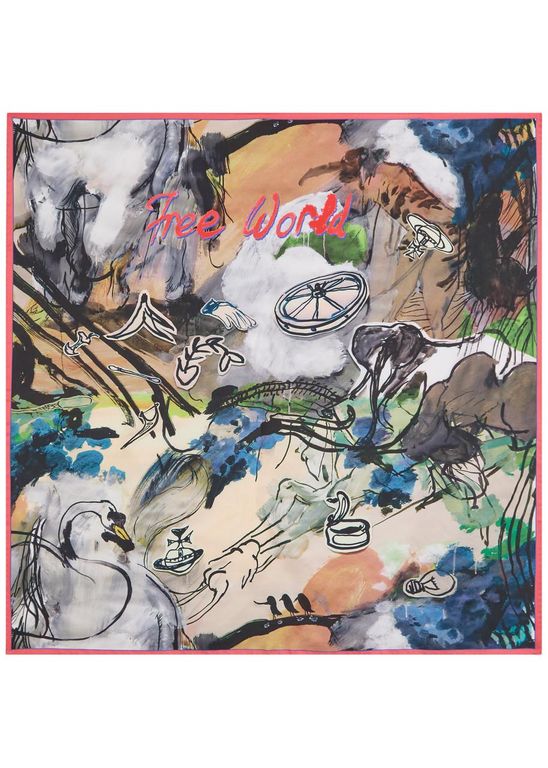 Free World Printed Silk Scarf - Gray - Vivienne Westwood Scarves
