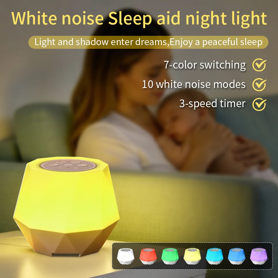 Weißes Rauschen-Funktion Nachtlicht 7 Farben Baby-Schlafberuhiger 10 Naturklänge Wiederaufladbarer Timer Kinderzimmer Nachttischlampe Kindergeschenk