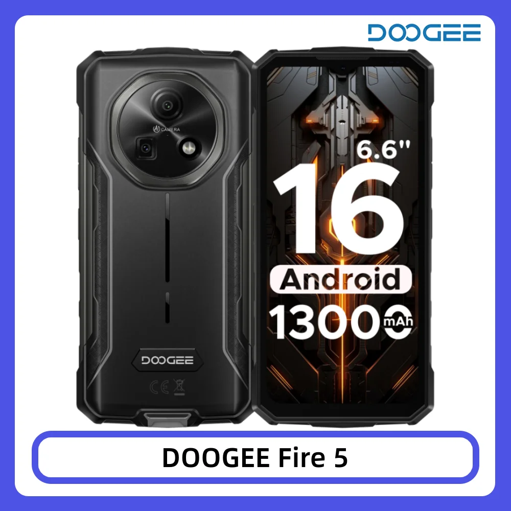 DOOGEE Fire 5 Robustes Smartphone 13000mAh Großer Akku 6,6'' HD+ Display 13MP+8MP 12GB 64GB NFC Android 16 Smartphone