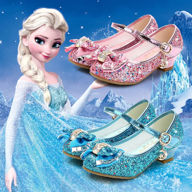 Prinzessin Kinder Lederschuhe für Mädchen Blume Casual Glitzer Kinder High Heel Mädchen Schuhe Schmetterling Knoten Blau Rosa Silber