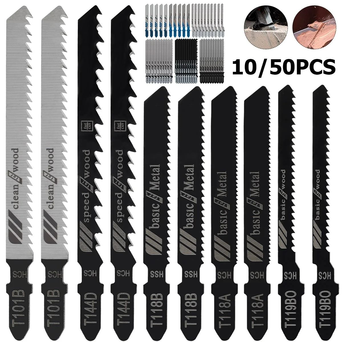 T Shank Jigsaw Blade Set For Wood And Thin Metal Cutting 10pcs Set