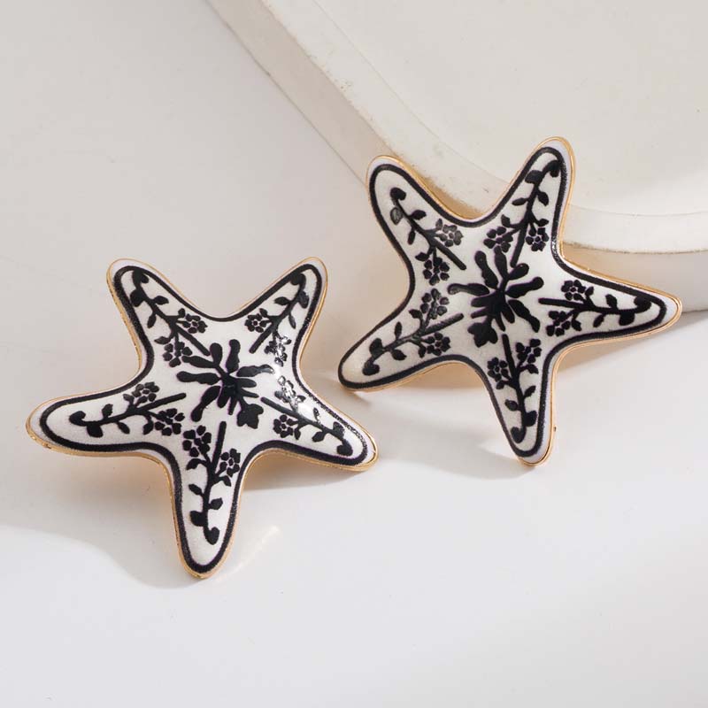 Colorful Enamel Starfish Stud Earrings For Women Beach Vacation Statement Jewelry black
