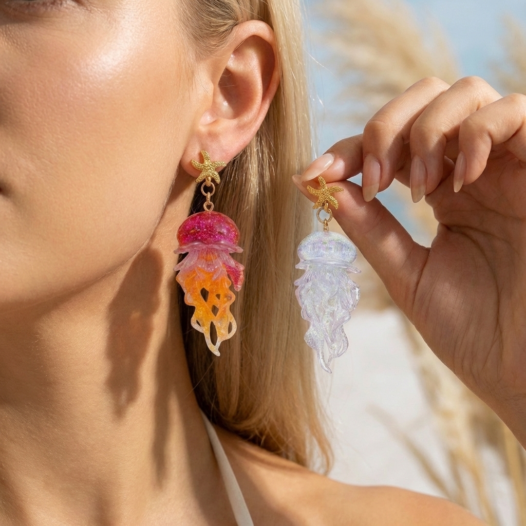 Starfish & Jellyfish Acrylic Drop Earrings For Women Beach Vacation Jewelry 3