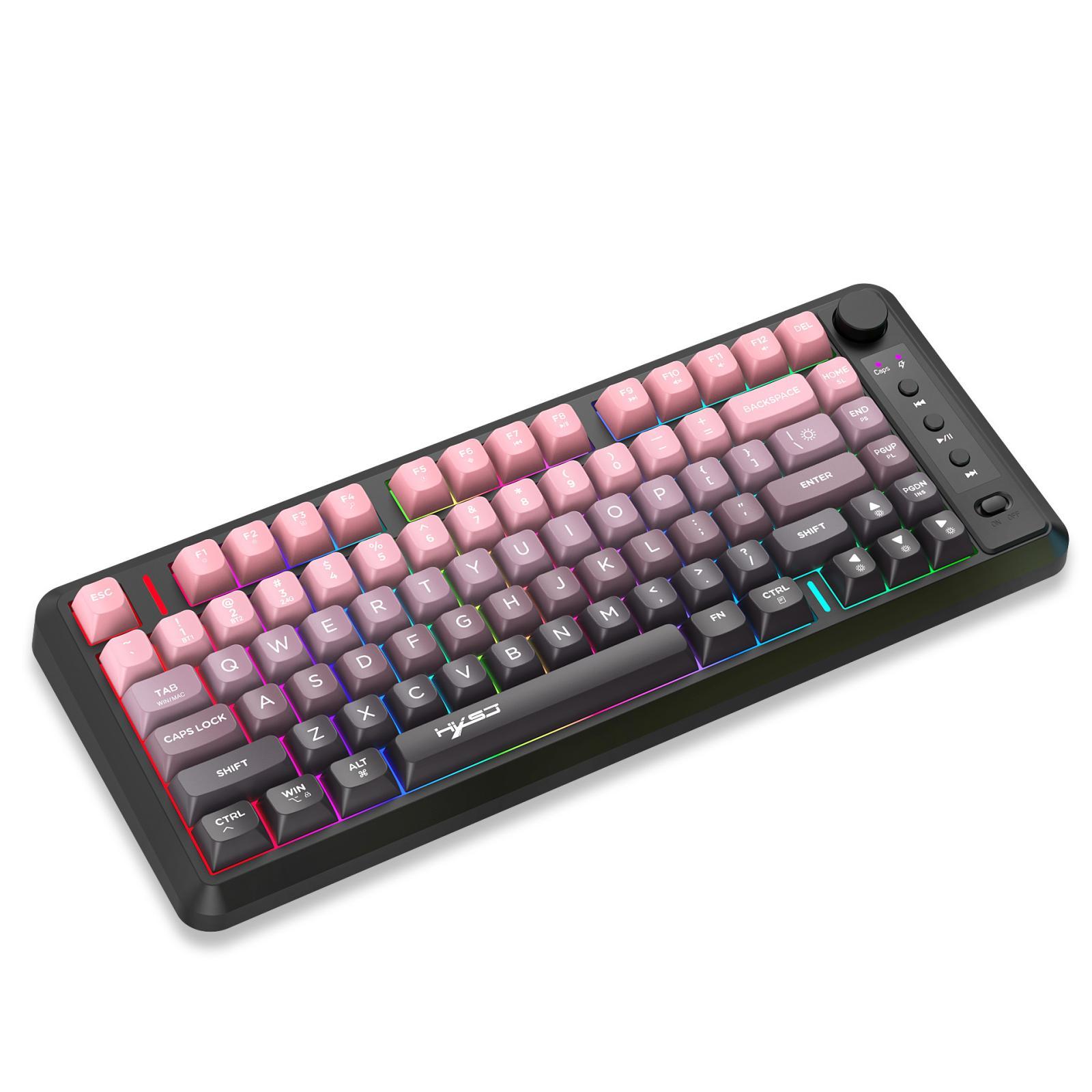 HXSJ L400 Tri Mode Wireless Keyboard With RGB Backlit 81 Keys For PC Laptop Tablet gradient Black Pink