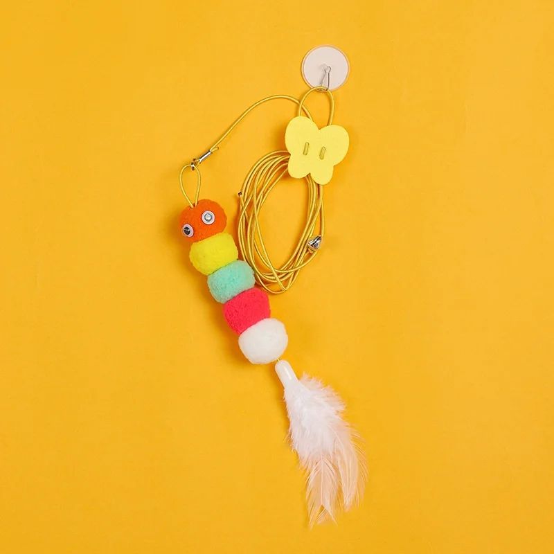 Interactive Feather Bell Cat Teaser Toy With Elastic Rope Hanging Swing Wand For Kittens & Indoor Cats d
