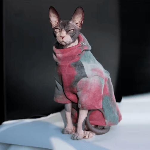 Fleece Lined Sphynx Cat Hoodie Warm Autumn & Winter Jacket For Hairless Cats red Green s